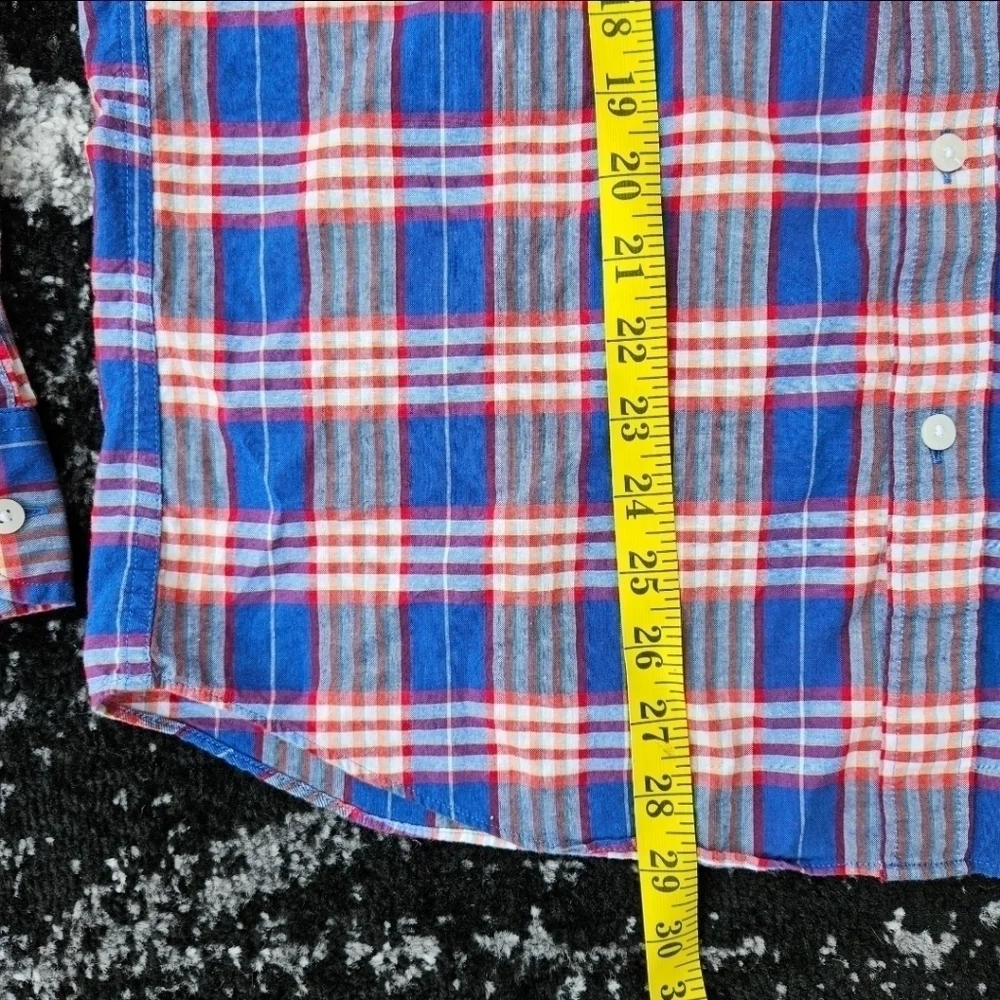 J. CREW 100% Cotton Summer Plaid Slim Fit Button Down LS Shirt Red Blue Mens LG